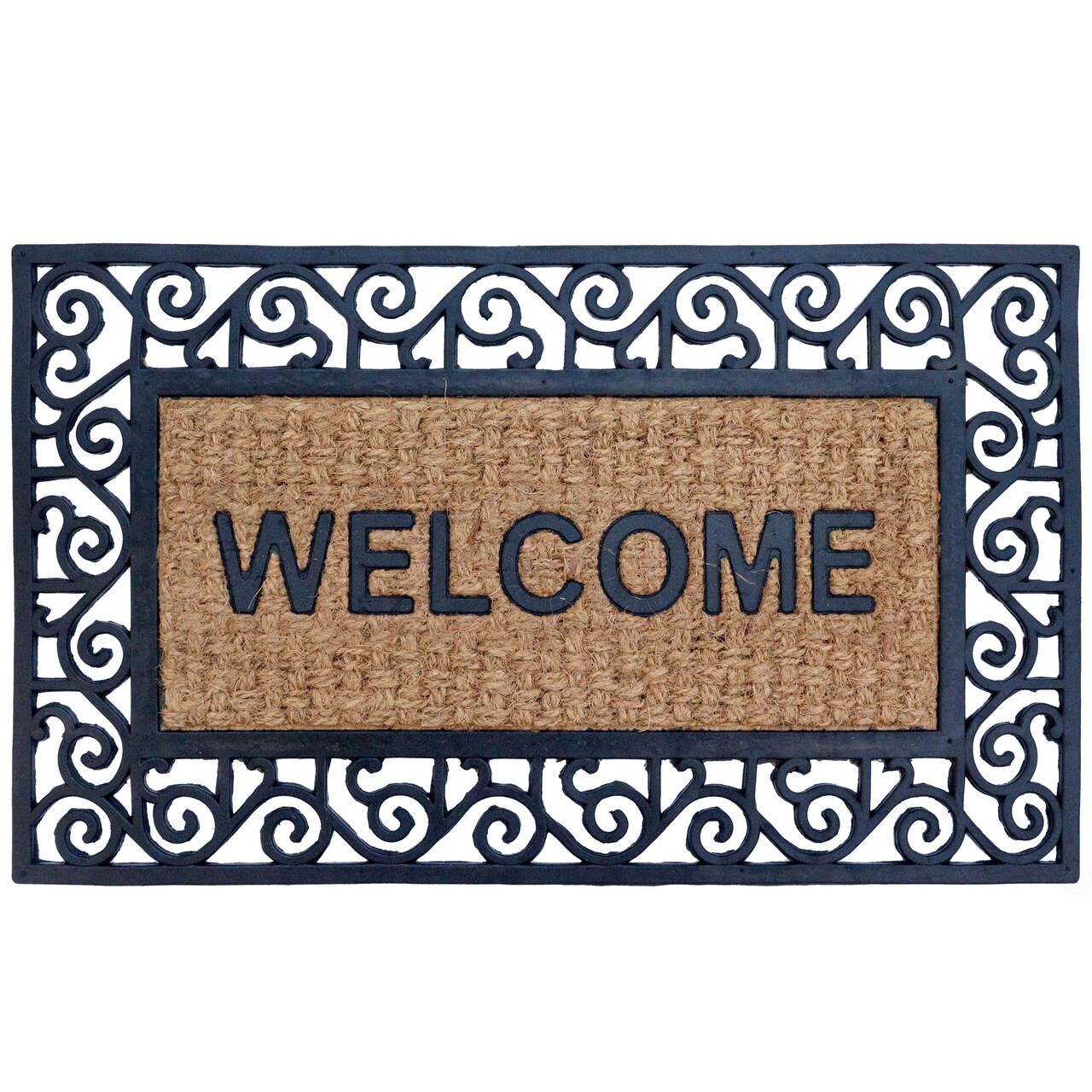 Gardenised Heavy Duty Coco Coir Doormat Non Slip PVC Baking Embossed Welcome Design Natural Coconut Fiber Floor Mat for Front Door Porch Patio Entryway Garage Mudroom & Outdoor Use 18x30"